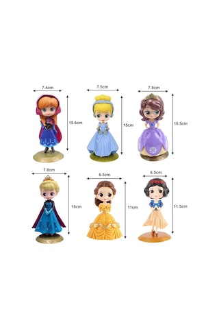 Prenses Mini Figürler, 6 Adet Prenses Figürleri, Çizgi Film Prenses Pasta Süsü Prenses