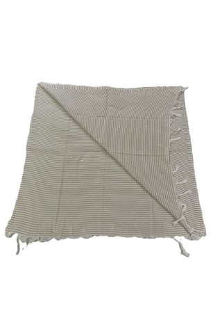 Ağcabay Tekstil Ağcabay Denizli %100 Pamuklu 100x200cm Boho Stil Bej Çizgili Plaj Ve Havuz Peştemali, Şık Plaj Havlusu Açık Bej - Beyaz