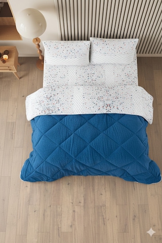 Evoria Battal Boy Lüx Wellsoft Yorgan Çift Taraflı - 2 Adet Yastık Kılıflı Yorgan Seti 215x235 Cm Mavi