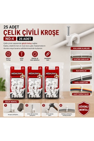 Medalyan Dl-40 Çelik Çivili Kroşe No 4 - 25'li Paket 0 - 10 CM