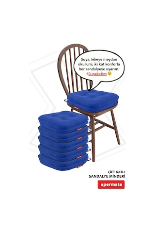 Çift Kat Sandalye Minderi Fermuarlı Yıkanabilir Kılıf Bağcıklı Su Ve Yağ İtici 42x42x8 Cm Çok Renkli
