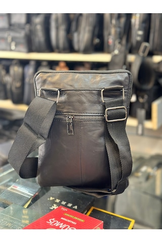 Trg Polo Siyah Hakiki Deri Omuz Bel Çantası Siyah