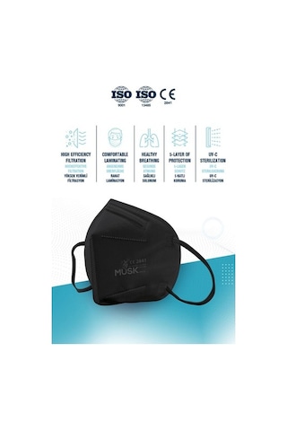 Musk Ffp3 Maske N99 Siyah Renk 10 Adet