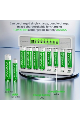 Xuweiwei Pujimax 8 Yuvalı Akıllı Pil Şarj Cihazı Lcd Ekran Beyaz Aaa Aa Ni Mh Ni Cd Şarj Usb