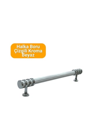50 Adet Halka Boru Çizgili Kroma Beyaz Metal Mobilya Kulpu Seti 160mm Beyaz - Krom