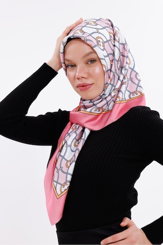 Tarzını Seç Zincir Desenli Pudra Pembe Şifon Saten Eşarp - 100x100 Cm