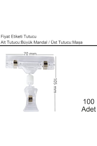 Etiket Tutucu / Maşalı / Büyük Mandal / Şeffaf / 70x105 Mm / 1 Koli:100 Adet