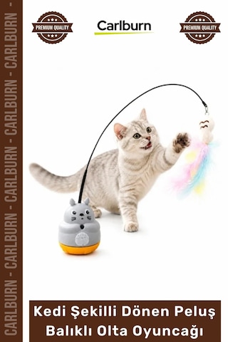Özel Üretim İnteraktif 360 Dönen Yapışkanlı Eğitici Kedi Şekilli Dönen Peluş Balıklı Olta Oyuncağı
