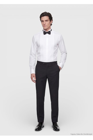Ramsey Beyaz Düz Slim Fit Duble Manşet Smokin Gömlek beyaz white