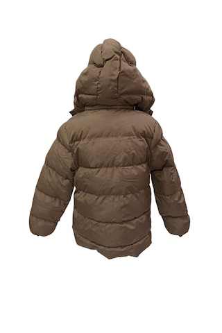 Kız Çocuk Kapüşonu Çıkabilen Fermuar Kapamalı Beli İp Bağlamalı İçi Peluş Astarlı Kahverengi Mont Kahverengi