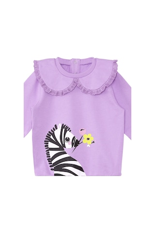 Denokids Zebra Kız Bebek Sweatshirt - Lila