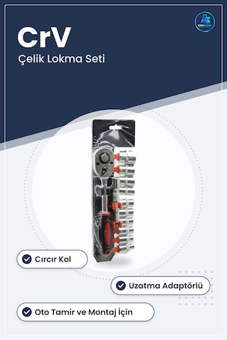 Lokma Takımı Cırcır Kollu Crv Çelik Uzatma Adaptörlü Oto Tamir Mo