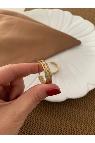 Çelik 4 Sıra Beşgen Halka Küpe Çok Renkli