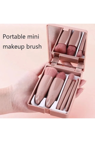 Shineyee Taşınabilir Mini Güzellik Fırçası Seti - 5 Farklı Fırça Göz Farı, Pudra, Allık - Yumuşak Sentetik Tüyler - Yolculuk İçin Ideal - Ayna Kılıfı İle