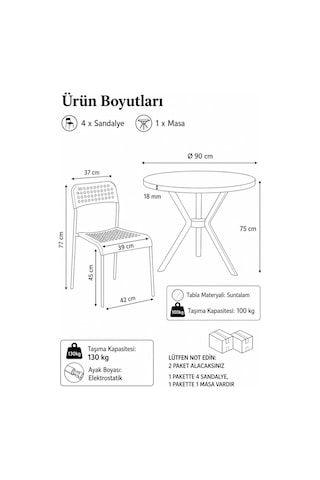 Beyaz 4 Kişilik Minderli Balkon Takımı, Balkon Masası, Balkon Sandalyesi, Yuvarlak Masa, Yemek Masası, Mutfak Masa Sandalye Takımı, 4 Sandalye 1 Masa Beyaz/beyaz-beyaz