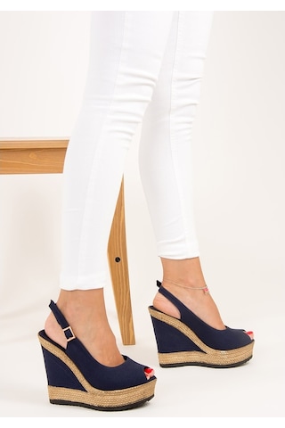 Fox Shoes Lacivert Kadın Dolgu Topuklu Ayakkabı 9674070805