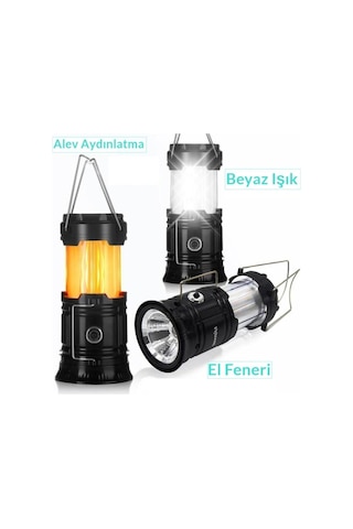 Calido Kamp Feneri Şarj Edilebilir Usb Li Ve Güneş Enerjili Işıldak Siyah - Gri