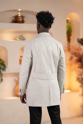 Paul Martin İtalyan Yaka Yünlü Kruvaze Kaşe Kaban Gri