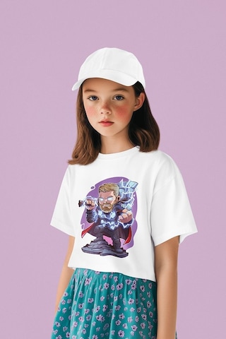 Sevbano Tasarım Thor Baskılı Unisex Yenilmezler Film Çocuk Tişört 1-12 Y Beyaz