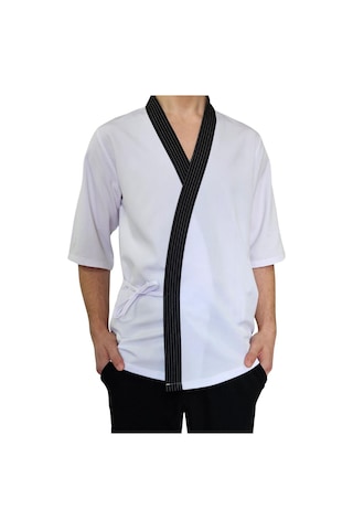 Formteks Sushi Şef Kimono Ceketi Beyaz Çizgili Kırmızı