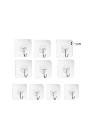 10 Adet 6x6cm Kendinden Yapışkanlı Şeffaf Güçlü Askı Kapı Duvar Askıları Ağır Yük Taşıma Askısı Beyaz