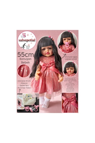 Büyük Boy Konuşan Bebek 55 Cm Konuşan Gerçekçi Reborn Bebek Yumuşak Vinil Aksesuarlı Sesli Bebek