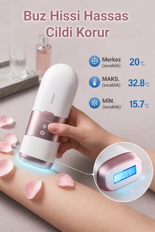 Airbot Aria Opal Ipl Tüy Alma Cihazı - Buz Soğutmalı Lazer Epilasyon Cihazı- Şampanya Altını