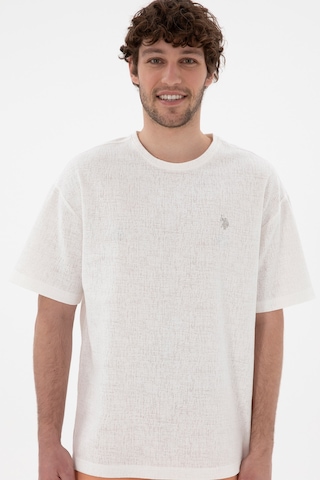 U.S. Polo Assn. Erkek Comfort Fit Bisiklet Yaka Ekru Jakarlı İnterlok Tişört 50308448-VR019