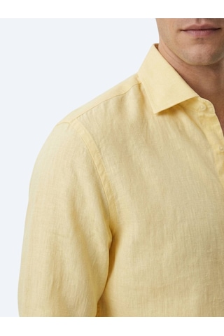 Kip Sarı Regular Fit Uzun Dokuma Casual Pamuk Karışımlı Gömlek