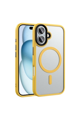 Apple Uyumlu iPhone 16 Plus Kılıf Mat Arka Yüzey Wireless Şarj Özellikli Zore Flet M-safe Kapak Sarı