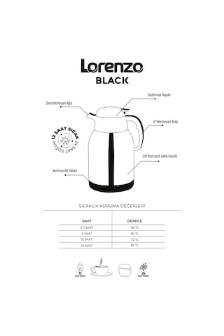 Lorenzo Black Paslanmaz Çelik Termos 2.5 L