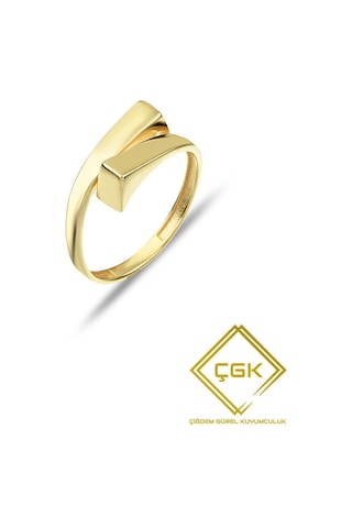 Çgk Çiğdem Gürel Kuyumculuk Çgk Wave 8 Ayar Altın Modern Minimal Yüzük Kadın, Tasarım Formu Gold