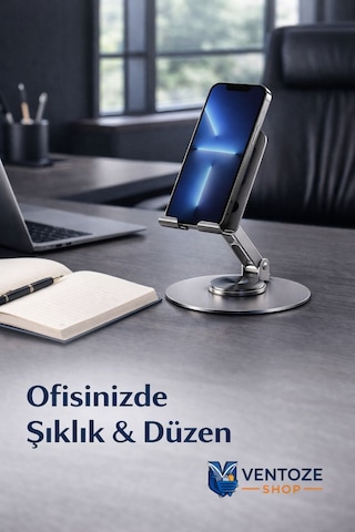360 Dönebilir Alüminyum Masaüstü Telefon Tablet Standı Full Metal Katlanabilir Ergonomik Tutucu Koyu Metal