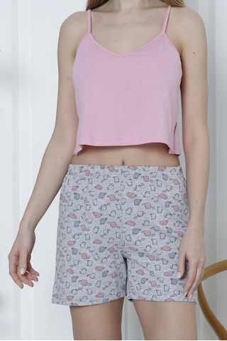 Nicoletta Kadın Şortlu Pijama Takımı İp Askılı Pamuklu Likralı Pembe Nıc1061 R16 Pembe