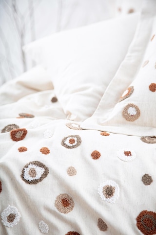 Ecocotton Lal Çift Kişilik Nevresim Takımı %100 Pamuk Keten Panç Nakışlı Bej 200x220 Cm-1527 Bej