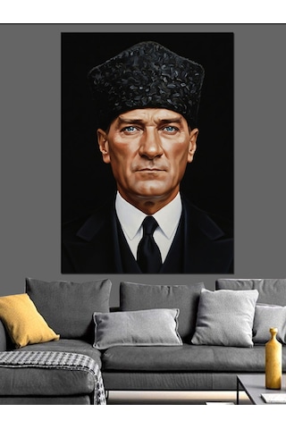 Kalpaklı Mustafa Kemal Atatürk Portresi Dekoratif Kanvas - Mdf Ahşap Tablo