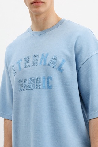 Vamos Oversize Baskılı Tişört V70-148 Bebek Mavi