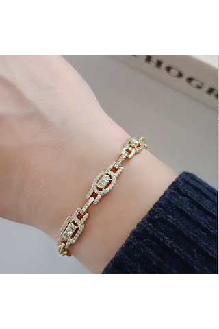 Lente Aksesuar Gold Baget Ve Yuvarlak Full Zirkon Taşlı Lüks Bileklik - 14k Altın Kaplama Xuping Altın