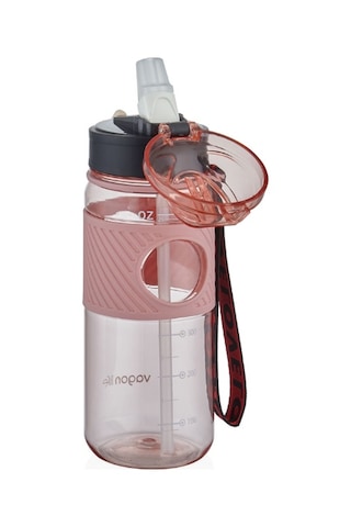 Pipetli Askılı 600 Ml Suluk Vgn Plastic Bottle Matara Pembe