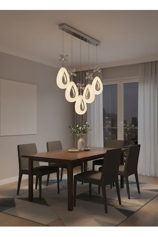 Damla Model 5"li Gümüş 3 Renk Modu Yemek Masası Oturma Çocuk Yatak Odası Modern Ledli Avize Gümüş