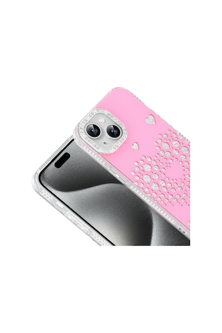 Apple iPhone Uyumlu 14 Kılıf Damla Taşlı Zore Rivas Sert Pc Kapak - Pembe