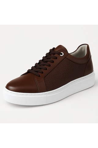 Growish Gre0065-7 Hakiki Deri Yüksek Beyaz Eva Taban Koku Yapmaz Kahverengi Sneakers Ayakkabı Kahverengi