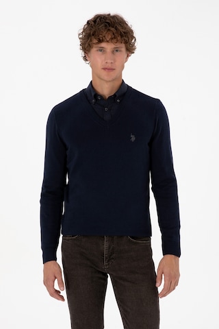 U.S. Polo Assn. Erkek Slim Fit V Yaka Lacivert Basic Triko Kazak 50313662-VR033