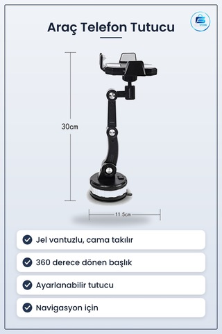Araç İçi Telefon Tutucu Jel Vantuzlu Cama Takılabilen Güçlü Döner