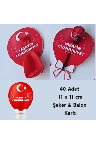 29 Ekim Cumhuriyet Bayramı Şeker & Balon Kartları 40 Adet Kırklı Paket 7