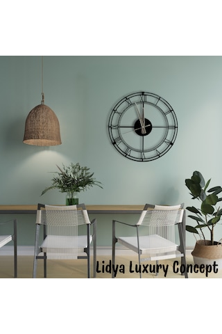 40 Cm Siyah Metal Duvar Saati Sessiz Akar Mekanizma Roma Raka... Siyah