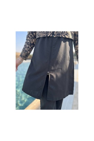 Maşuka Paraşüt Kumaş Dijital Baskı Desenli Uzun Şık Kadın Tam Tesettür Mayo 3'lü Set Pantolon,üst,bone Siyah - Desenli Siyah - Desenli