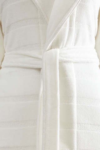 Sadem Organik Stripe Şal Yaka Bornoz Krem