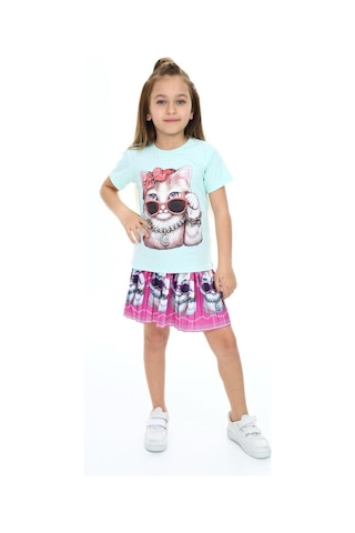 My Kids Wear Sevimli Kedi Etek Tişört Gri - Pudra