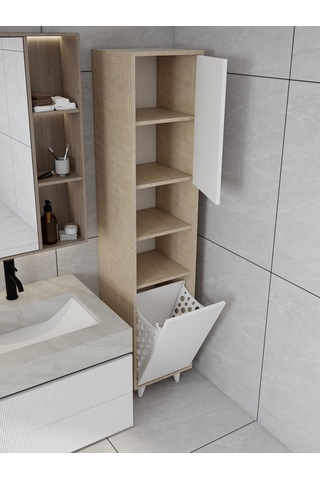 Riva Çamaşır Sepetli Banyo Dolabı Kotonvizon Renk Beyaz